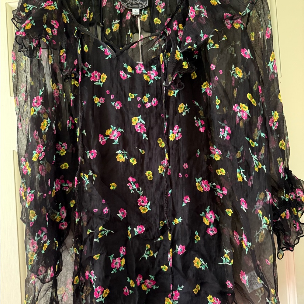 Johnny Was Black Ruffled Tie Front Blouse